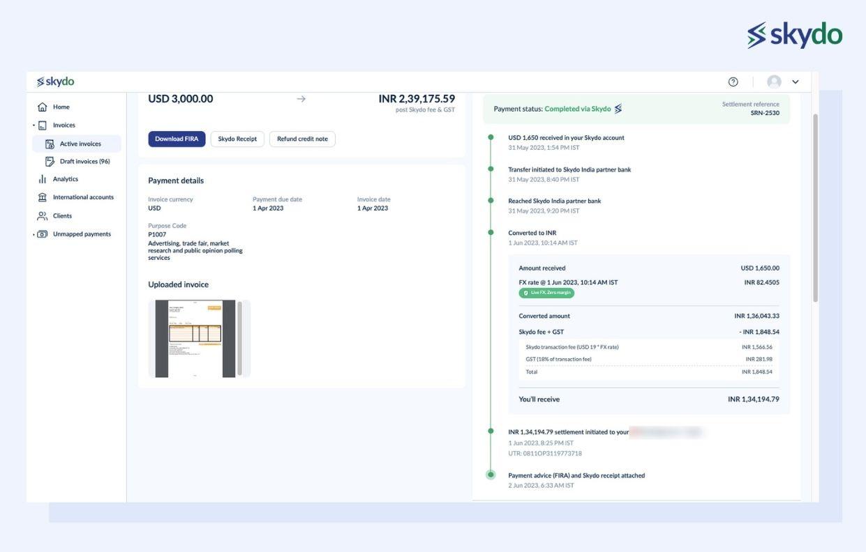 real-time dashboard view to simplify foreign payment processes